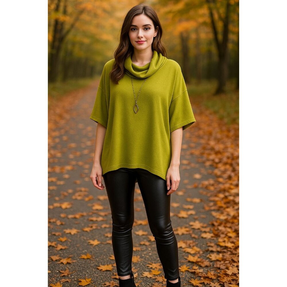 Grace Elements Oversized Cowl Neck Sweater S Green Comphy Chic Boho Lagenlook